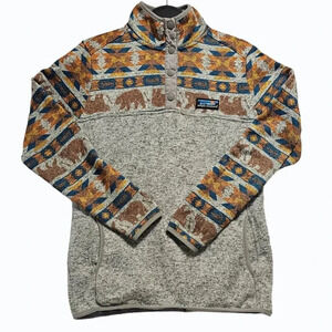 SIMPLY SOUTHERN Pullover Bear Aztec Southwestern Snap Neck Womens Small